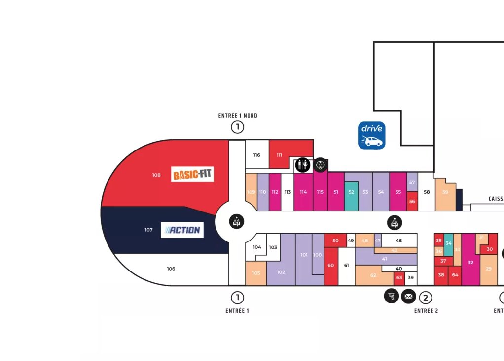 Plan du Centre Commercial des 4 Pavillons indiquant l'emplacement du cabinet dentaire